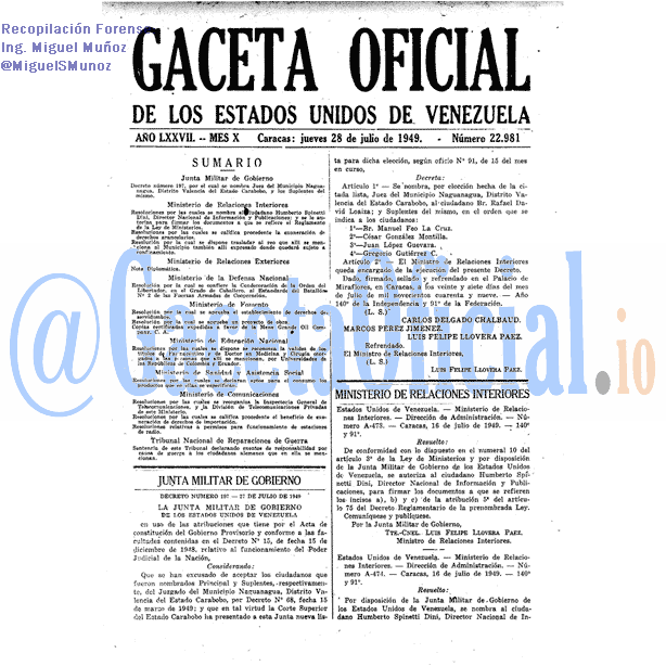 Gaceta Oficial 22981 del 28 Julio 1949