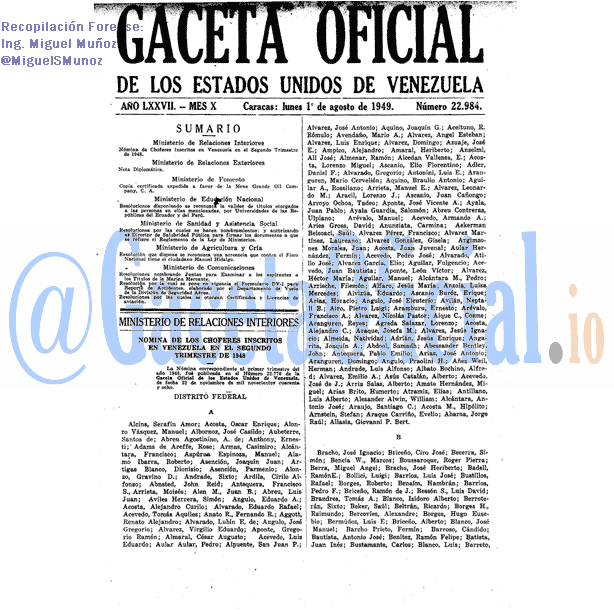 Gaceta Oficial 22984 del 1 Agosto 1949
