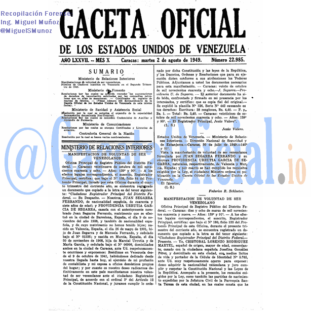 Gaceta Oficial 22985 del 2 Agosto 1949