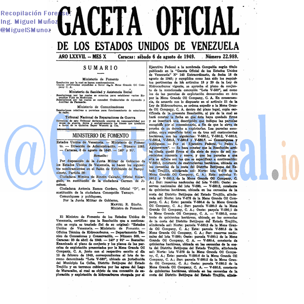 Gaceta Oficial 22989 del 6 Agosto 1949