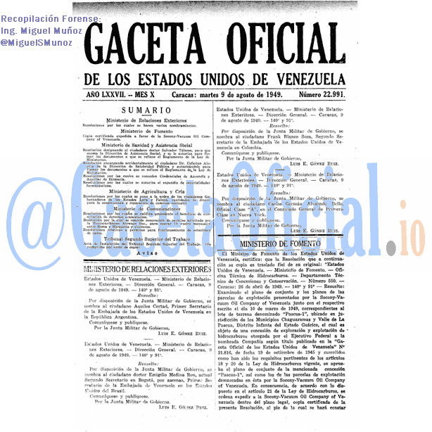 Gaceta Oficial 22991 del 9 Agosto 1949