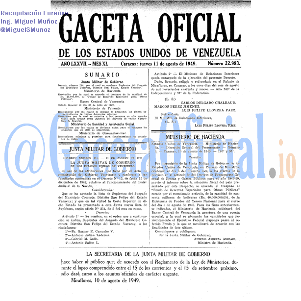 Gaceta Oficial 22993 del 11 Agosto 1949