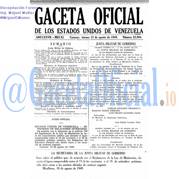 Gaceta Oficial 22994 del 12 Agosto 1949