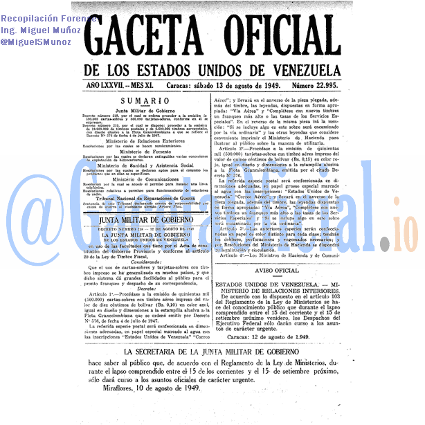 Gaceta Oficial 22995 del 13 Agosto 1949