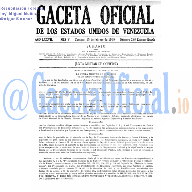 Gaceta Oficial 229 del 15 Febrero 1949