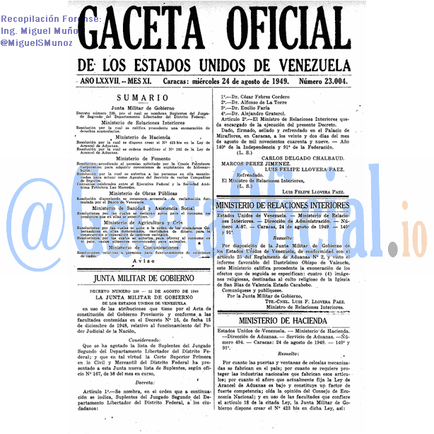 Gaceta Oficial 23004 del 24 Agosto 1949