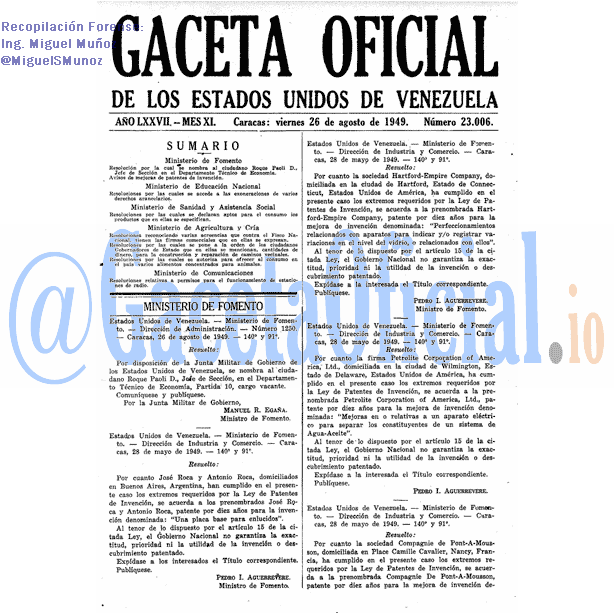 Gaceta Oficial 23006 del 26 Agosto 1949