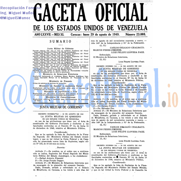 Gaceta Oficial 23008 del 29 Agosto 1949