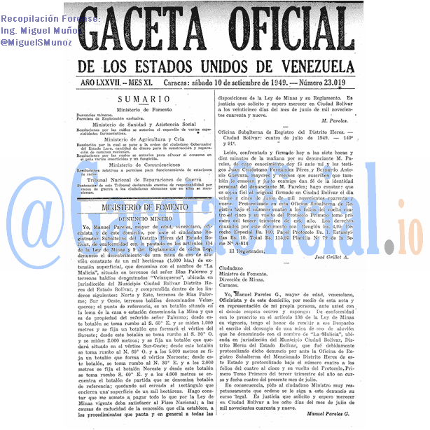 Gaceta Oficial 23019 del 10 Septiembre 1949