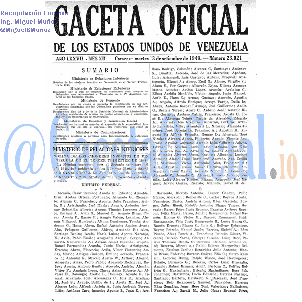 Gaceta Oficial 23021 del 13 Septiembre 1949