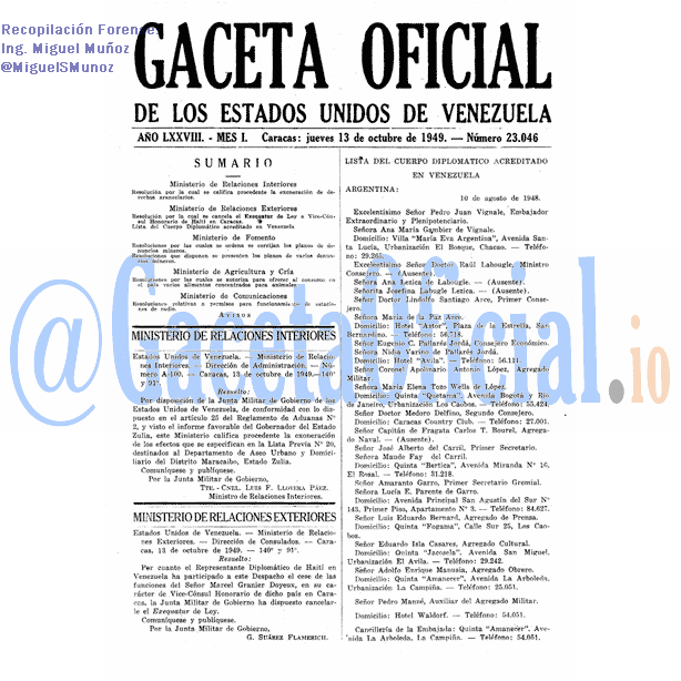 Gaceta Oficial 23046 del 13 Octubre 1949