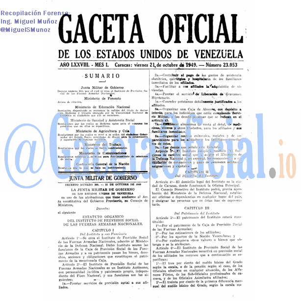 Gaceta Oficial 23053 del 21 Octubre 1949