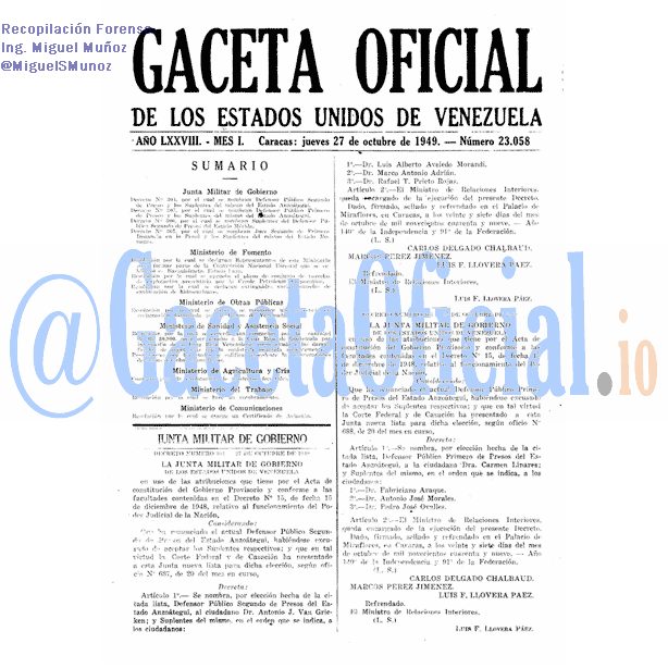 Gaceta Oficial 23058 del 27 Octubre 1949