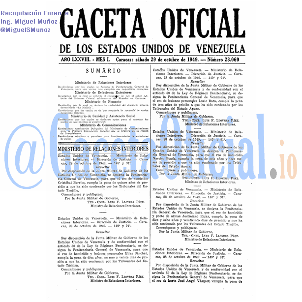 Gaceta Oficial 23060 del 29 Octubre 1949