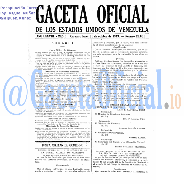 Gaceta Oficial 23061 del 31 Octubre 1949