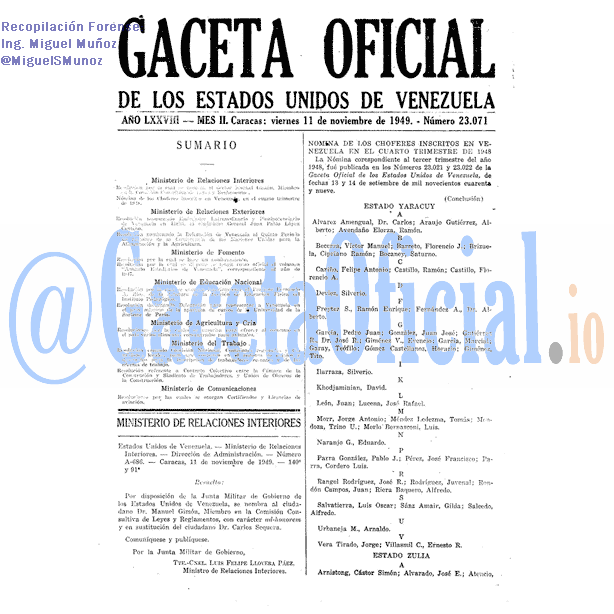 Gaceta Oficial 23071 del 11 Noviembre 1949
