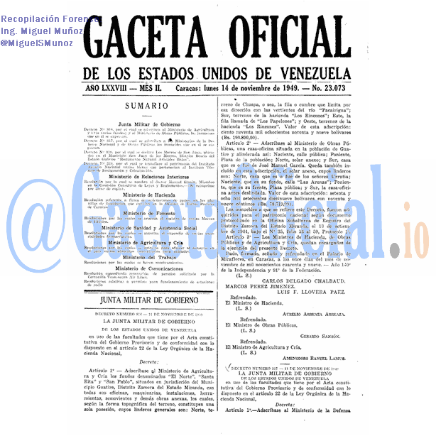 Gaceta Oficial 23073 del 14 Noviembre 1949