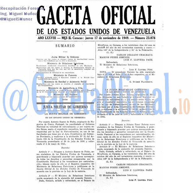Gaceta Oficial 23076 del 17 Noviembre 1949