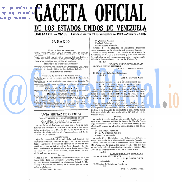 Gaceta Oficial 23086 del 29 Noviembre 1949
