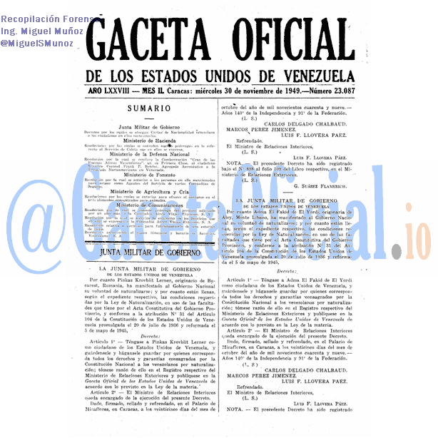 Gaceta Oficial 23087 del 30 Noviembre 1949