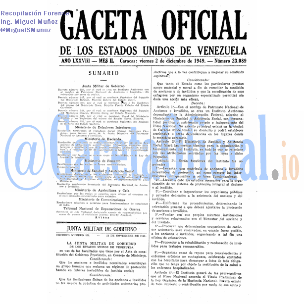 Gaceta Oficial 23089 del 2 Diciembre 1949