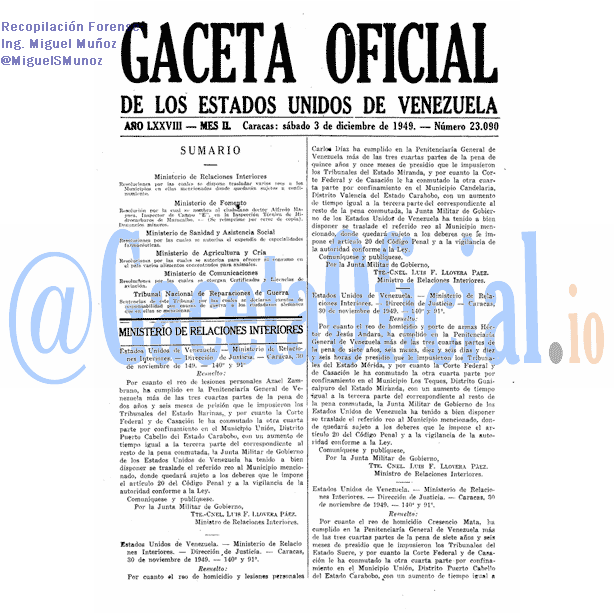 Gaceta Oficial 23090 del 3 Diciembre 1949