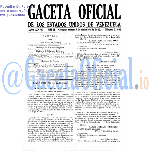 Gaceta Oficial 23092 del 6 Diciembre 1949