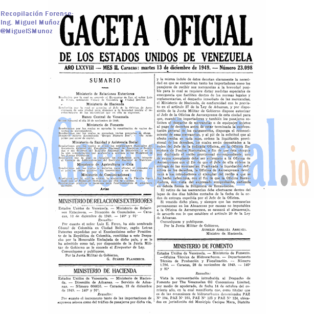 Gaceta Oficial 23098 del 13 Diciembre 1949