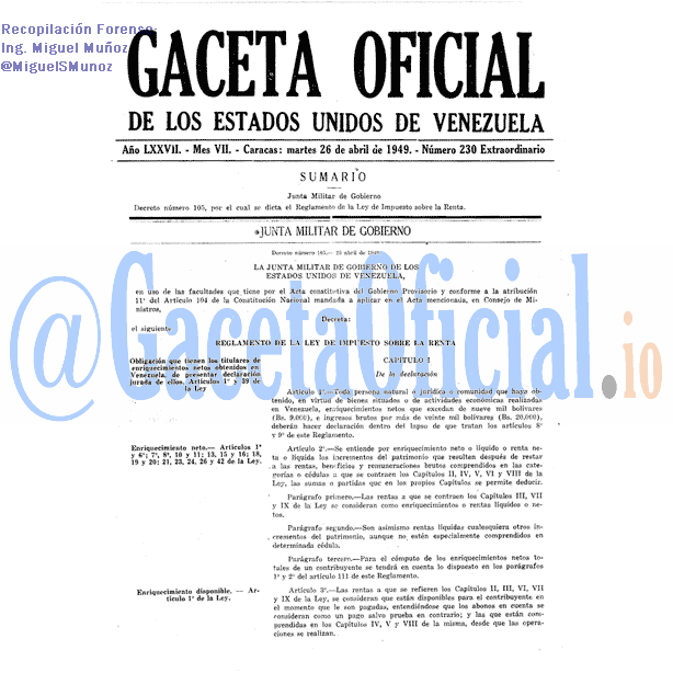 Gaceta Oficial 230 del 26 Abril 1949