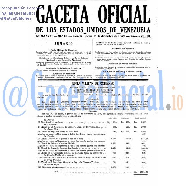 Gaceta Oficial 23100 del 15 Diciembre 1949