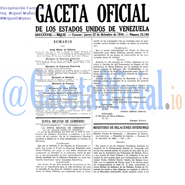 Gaceta Oficial 23106 del 22 Diciembre 1949