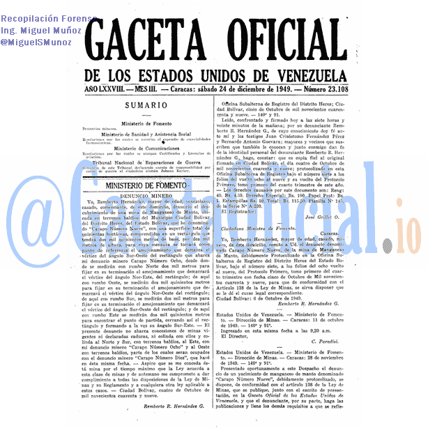 Gaceta Oficial 23108 del 24 Diciembre 1949