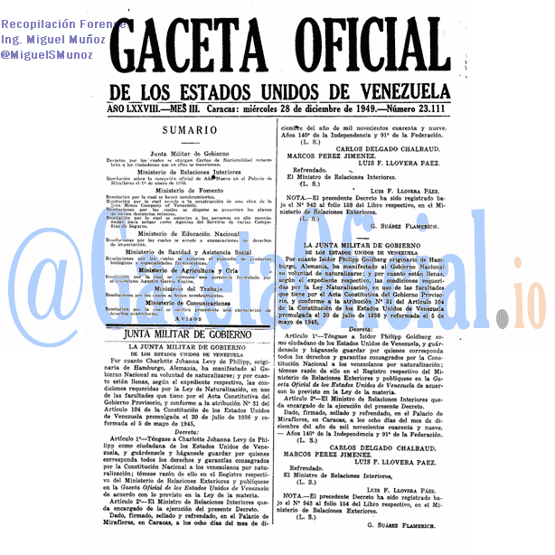 Gaceta Oficial 23111 del 28 Diciembre 1949