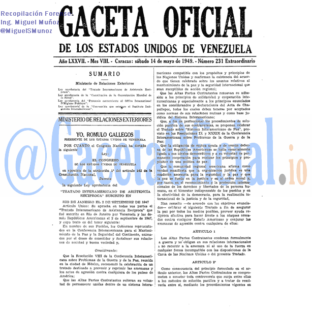 Gaceta Oficial 231 del 14 Mayo 1949
