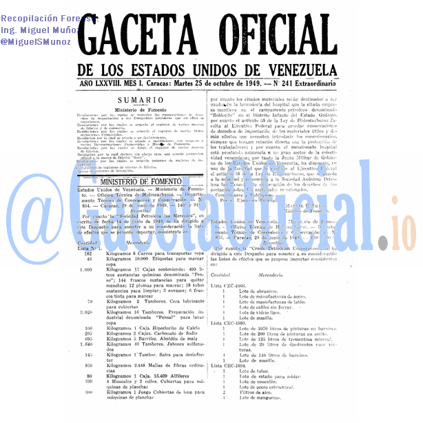 Gaceta Oficial 241 del 25 Octubre 1949