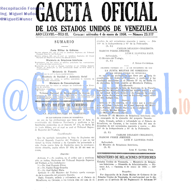 Gaceta Oficial 23117 del 4 Enero 1950