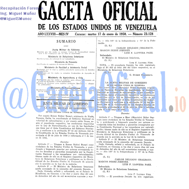 Gaceta Oficial 23128 del 17 Enero 1950