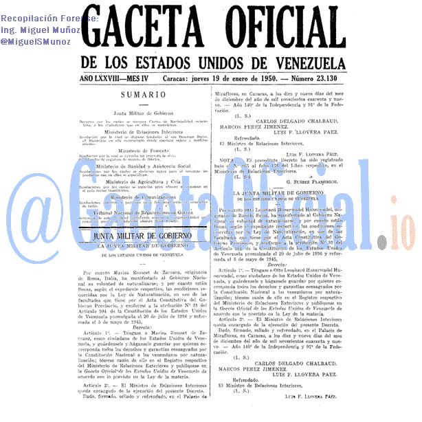 Gaceta Oficial 23130 del 19 Enero 1950