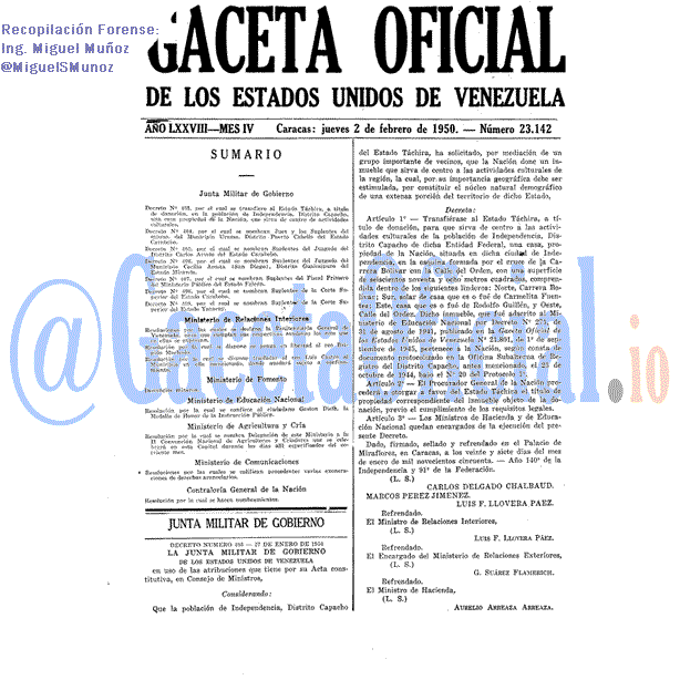 Gaceta Oficial 23142 del 2 Febrero 1950