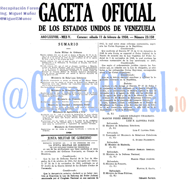 Gaceta Oficial 23150 del 11 Febrero 1950