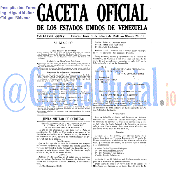 Gaceta Oficial 23151 del 13 Febrero 1950
