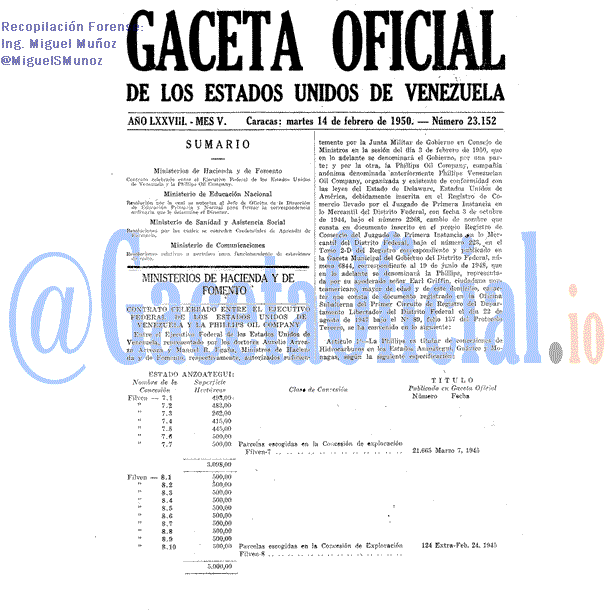 Gaceta Oficial 23152 del 14 Febrero 1950