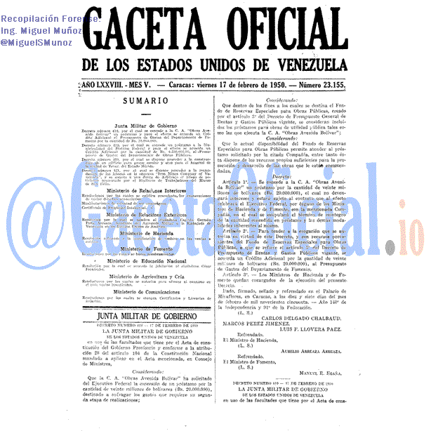 Gaceta Oficial 23155 del 17 Febrero 1950