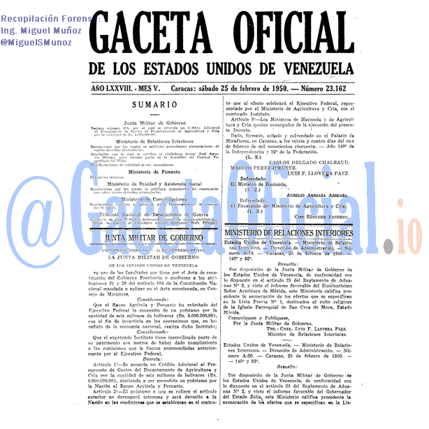 Gaceta Oficial 23162 del 25 Febrero 1950