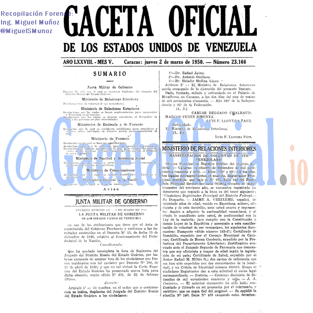 Gaceta Oficial 23166 del 2 Marzo 1950