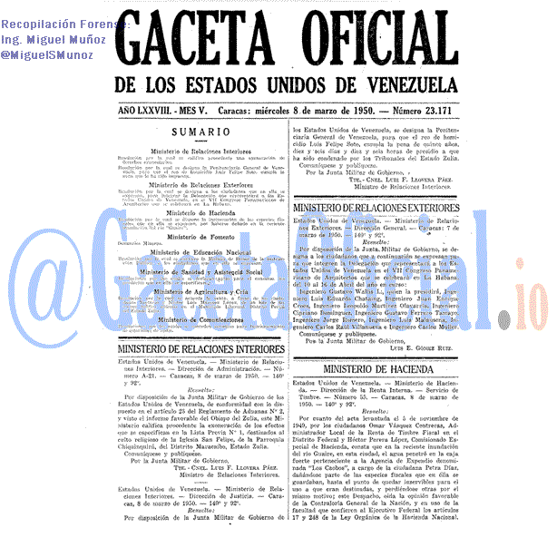 Gaceta Oficial 23171 del 8 Marzo 1950