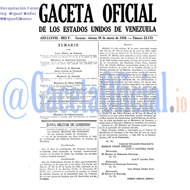 Gaceta Oficial 23173 del 10 Marzo 1950