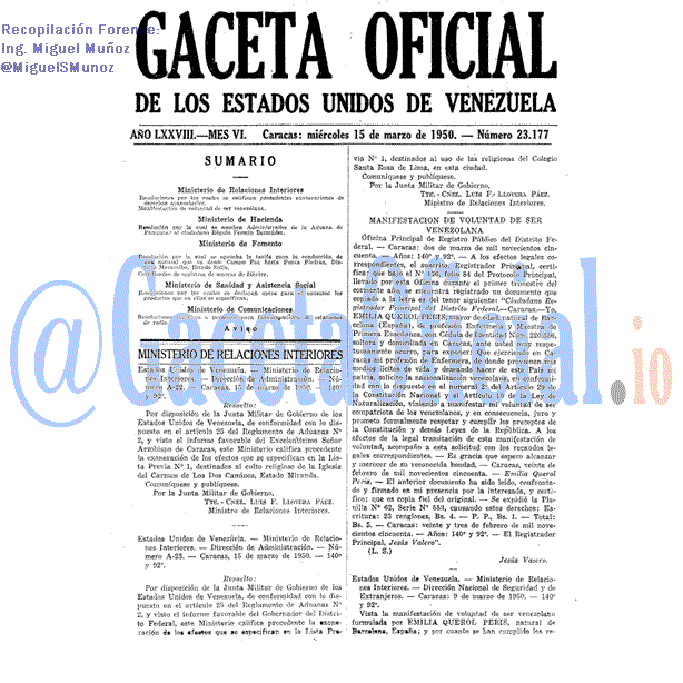 Gaceta Oficial 23177 del 15 Marzo 1950