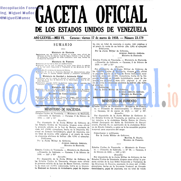 Gaceta Oficial 23179 del 17 Marzo 1950