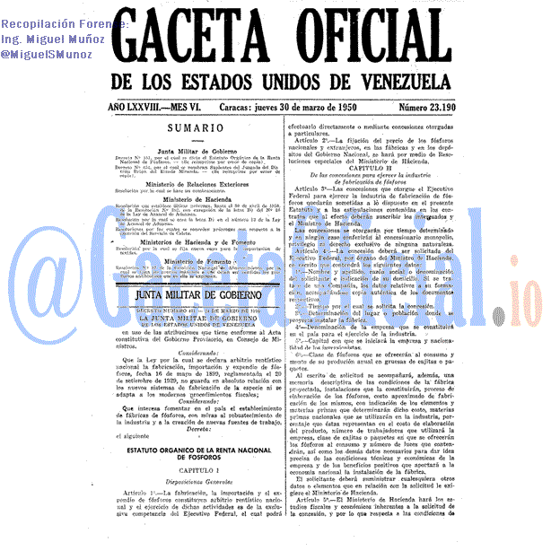 Gaceta Oficial 23190 del 30 Marzo 1950